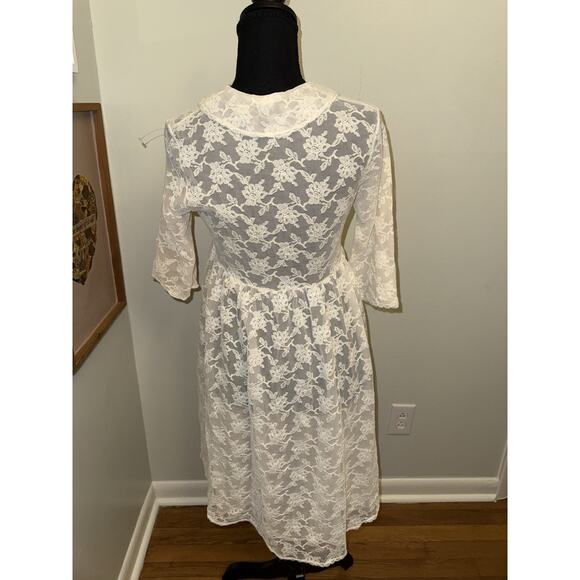 Vintage 60s Pink Nightie Womens Size 32 Lace Shortie Chiffon Babydoll Nightgown - Picture 4 of 4